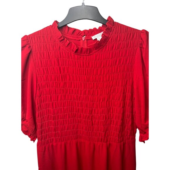 London Times Women's Smocked Bodice Tiered Midi Dress Red Size 12 - Picture 9 of 13